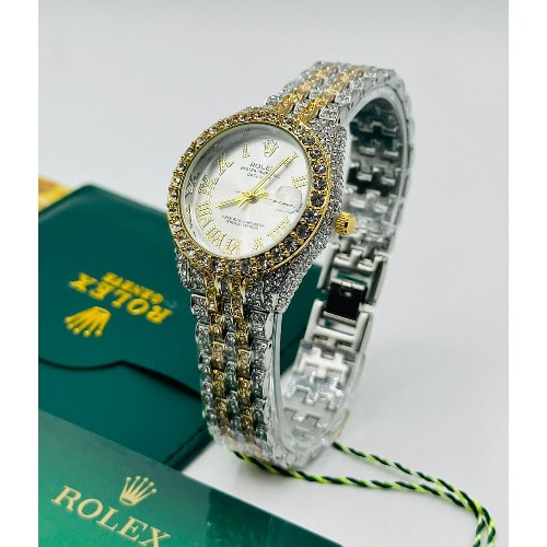 Rolex Diamond Ladies Wristwatch - White Dial Silver & Gold Lining Edition