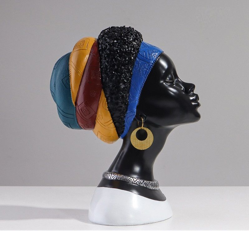 African Woman Head Statue Ornament Female Art Sculpture