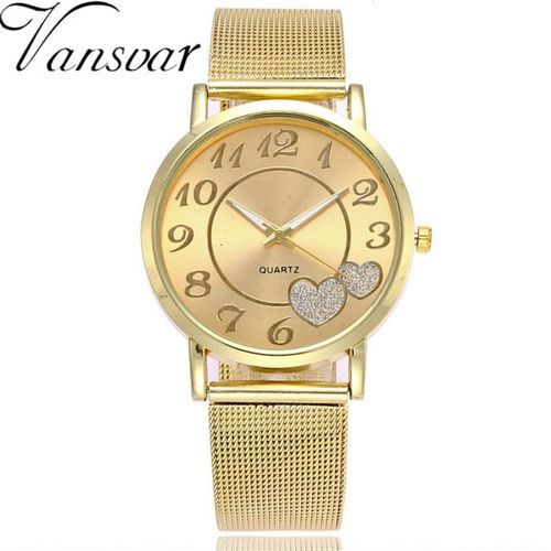 Vansvar Brand Silver Gold Mesh Band Love Dial Wristwatch Casual Women Quartz