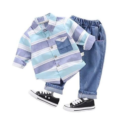 Boy 2 Piece Korean Design With Jeans - Blue