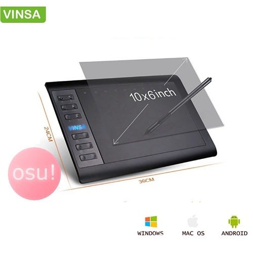 Vin1060 Plus Digital Graphics Drawing Tablet With Battery + Free Stylus Pen For Phones, PC, Tablets