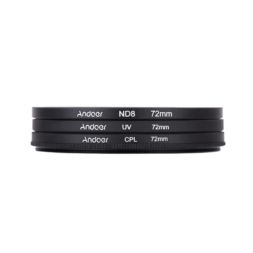 Andoer 72mm UV+CPL+ND8 Circular Lens Kit Circular Polarizer Lens ND8 Neutral Density Lens with Bag for Nikon Canon Pentax Sony DSLR Camera
