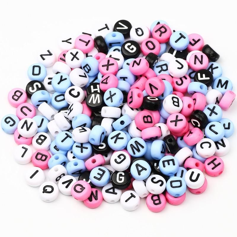 100pcs/lot 7x4mm Flat Round Mixed Letter Beads Alphabet Spacer Acrylic Beads For Jewelry Making Diy Bracelet Necklace Accessorie