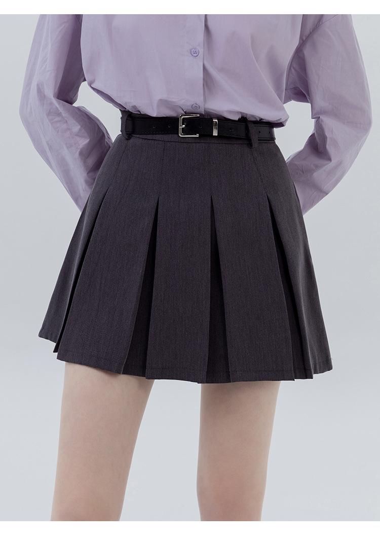 2023 Spring/Summer Academy Style Small Tall Waist Slim Pleated Skirt Belt Short Skirt Short Pleated