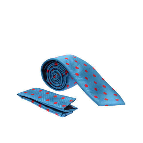 Polka Dots Tie & Pocket Square - Blue & Red