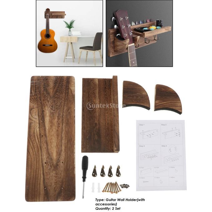 2 Set Vintage Wooden Wall Mounting Guitar Holder Stand Display Wall
