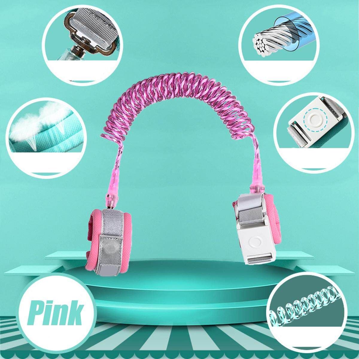 1.8M / 2.5M Anti-Lost Induction Lock Leash Safety Harness Strap Wrist Link Children Toddlers Walking Hand Belt Blush Pink