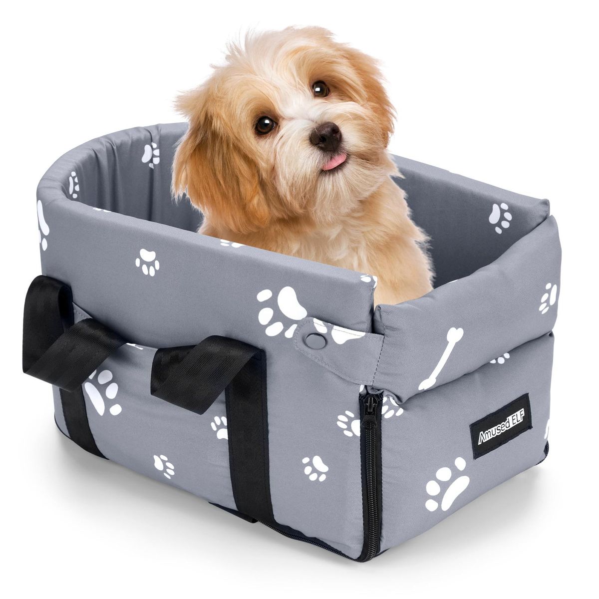 Center Console Dog Car Seat for Small Dogs, Fully Removable and Washable, Soft Dog Booster Seat with Thickened Pearl Cotton, Clamping Safety Leash, Collapse Resistant Dog Car Travel Seat