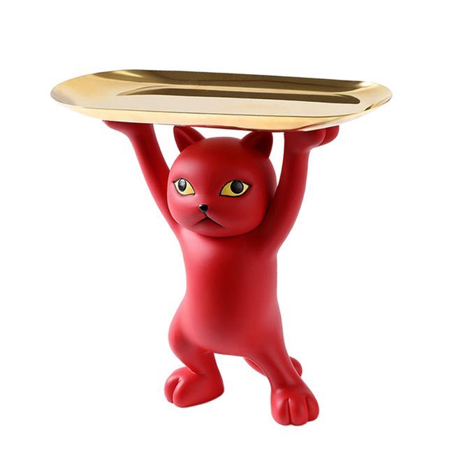 Cat Statue Item Placement Holder Desktop Figurine Ornaments Gift Red