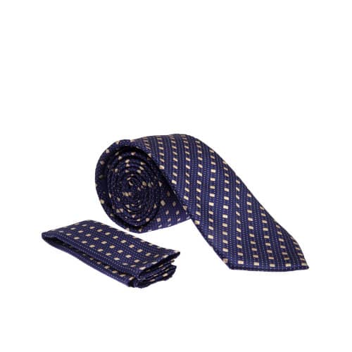 Dotted Line Tie - Blue & Cream
