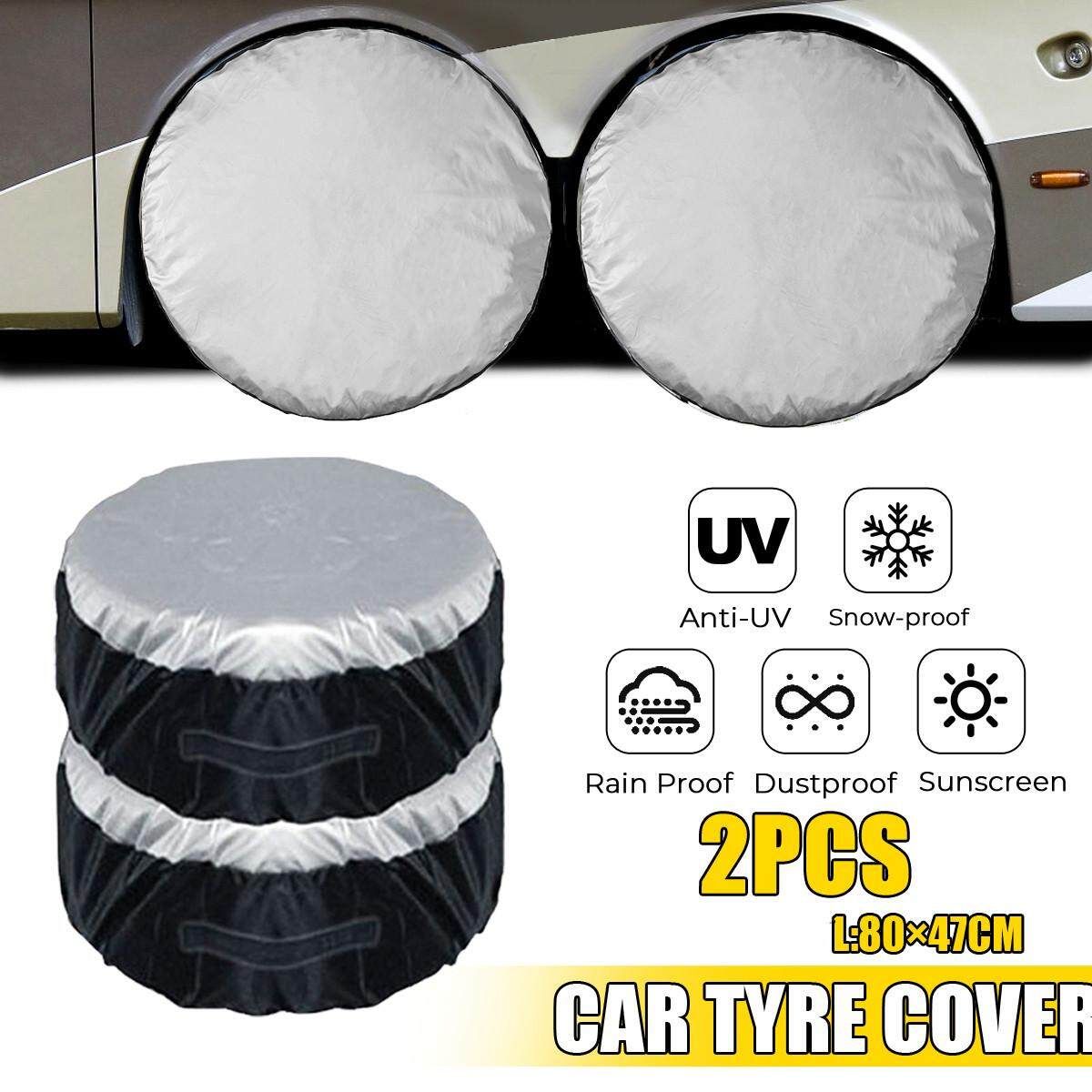 2PCS Tire Covers 210D Oxford Cloth Car Tyre Cover Case Spare Case 65cm 80cm Waterproof Dustproof Anti Sunburn Blue