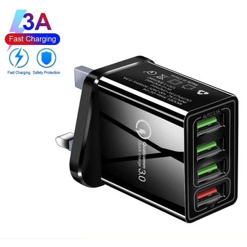 4 Usb Phone Charger Fast Charging For iPhone Xiaomi Etc - Uk Plug