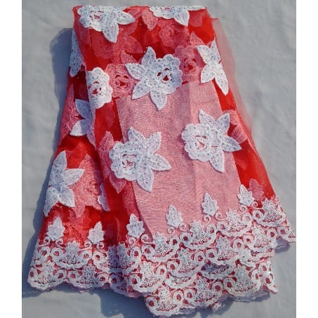 Red Lace With White Details - 4 Yards