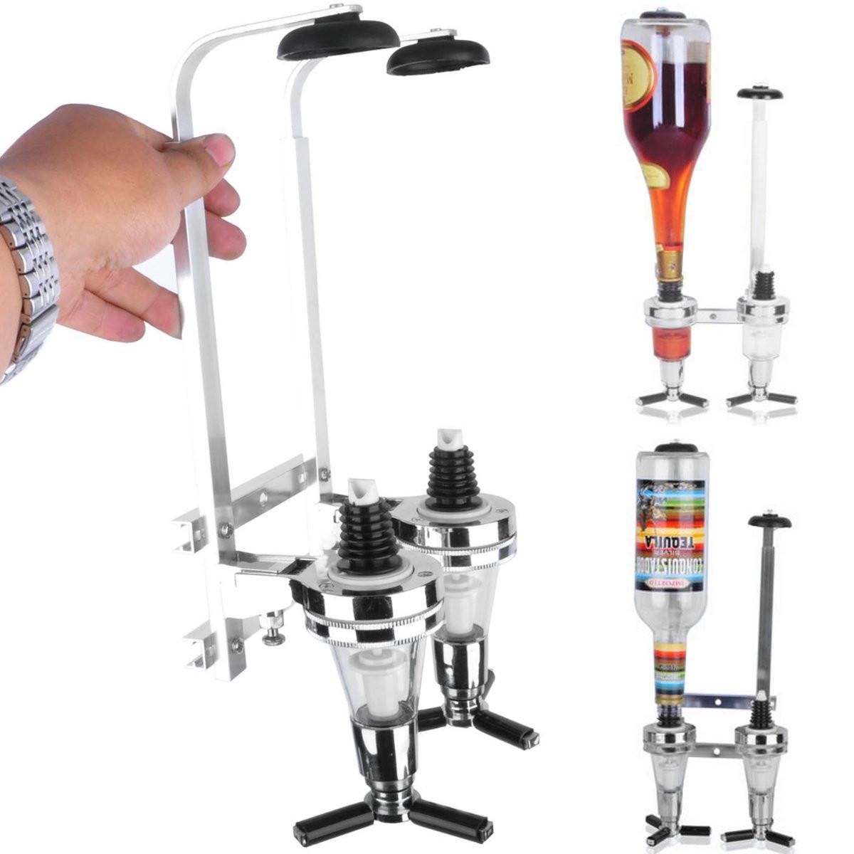 2 Bottles Wine Alcohol Shot Dispenser Pourer Rack Liquor Drinks Wall Bar Mounted