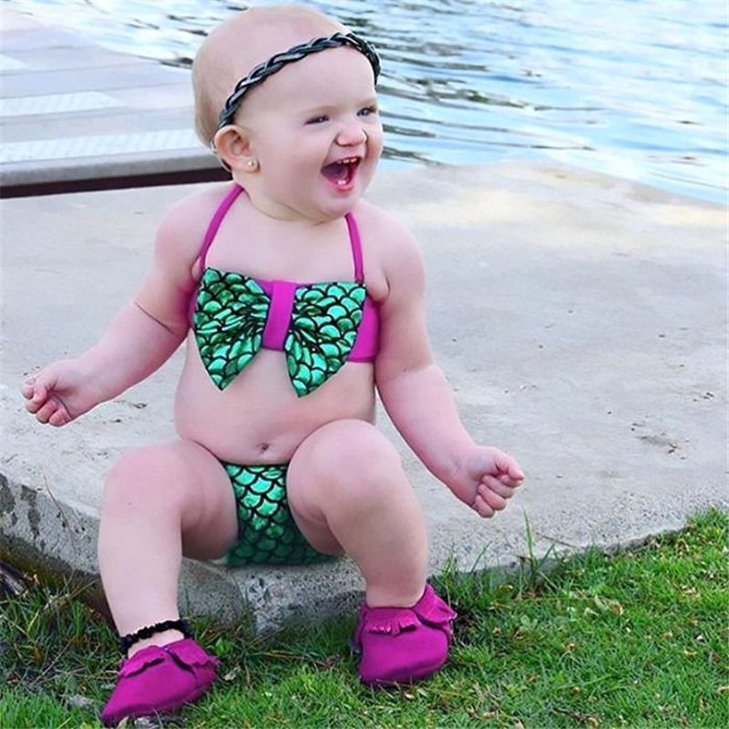 Kid Children Mermaid Swimsuit Big Bow Two-Piece Suits Set