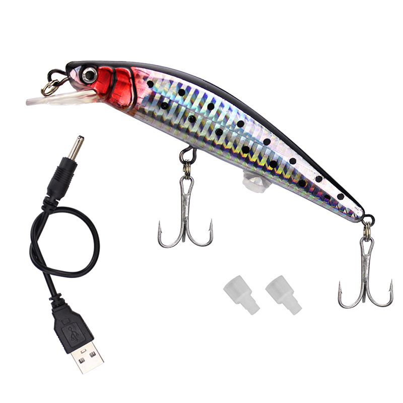 USB Rechargeable Electric Crankbait Hook LED Light Bass Bait Three