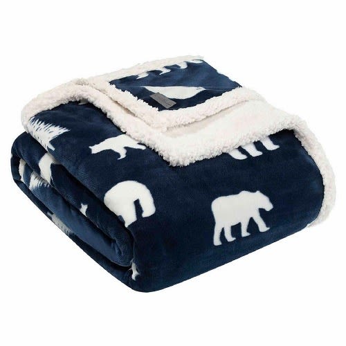 Eddie Bauer Plush Sherpa Throw - Dark Blue