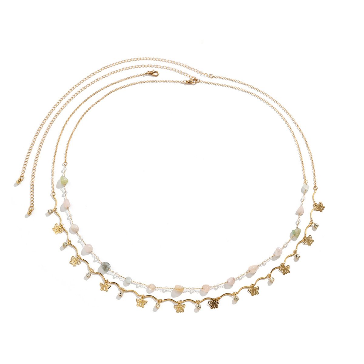 2Pcs Beaded Waist Chain Double Layered Faux Golden