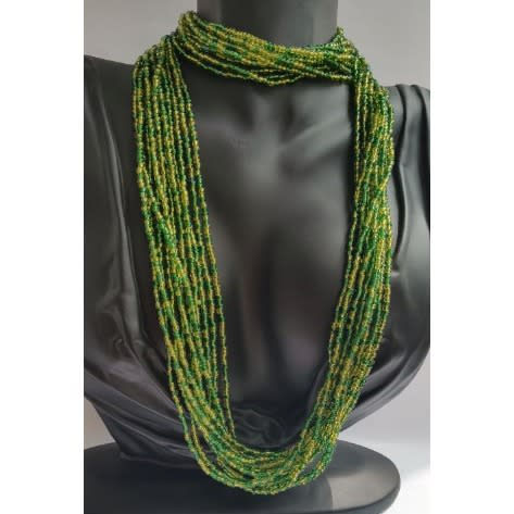 Lime And Emerald Green Seedbead Necklace - 12 Strands - 91cm Long