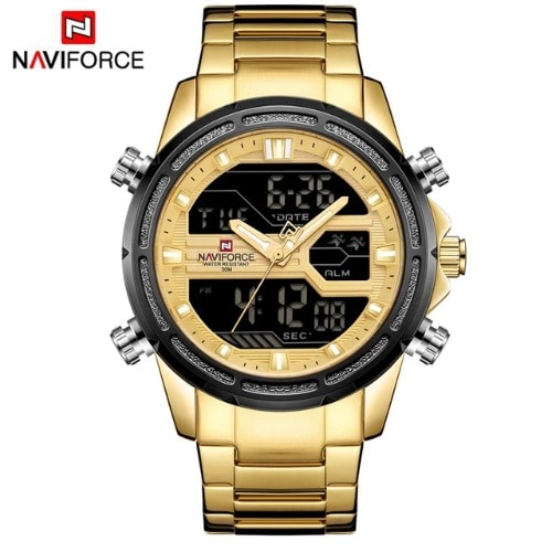 Waterproof Dual Display Chronograph Watch - Gold