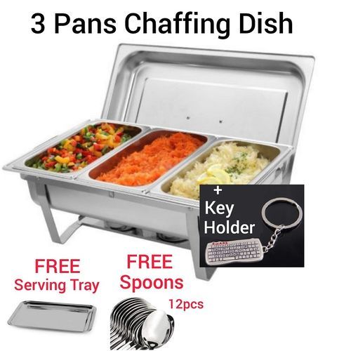 3 Pans Warm & Serve Food Chafing Dish+Gift+Key Holder