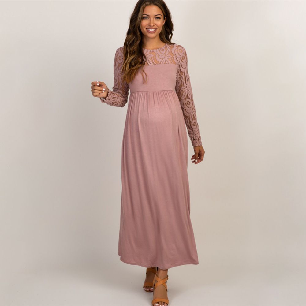 Autumn Lace Pregnancy Dress Long Sleeve Maternity Gown