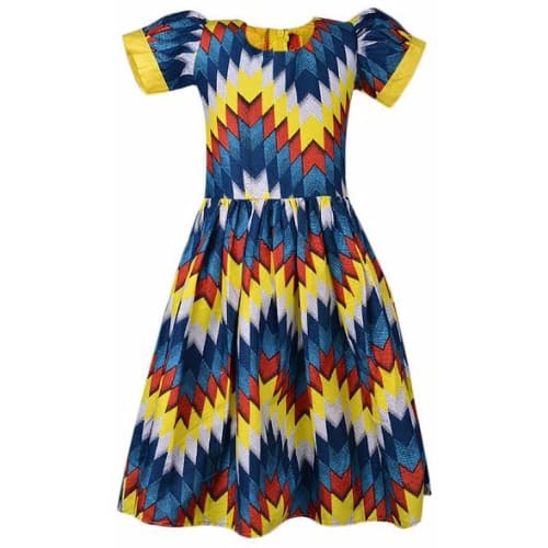 Debnova Design Multi colour Graphic Design Ankara Dress With Yellow Trimmings