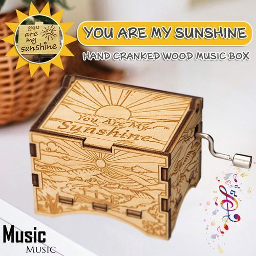Music Box Engraved Wooden Retro You Are My Sunshine Hand Crank Mechanical Music Box Gift For Girl Friend