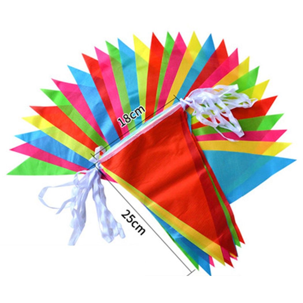 Colorful 100m Triangle Flag Pennant Bunting String Banner Garland-18 25CM  150 Flags