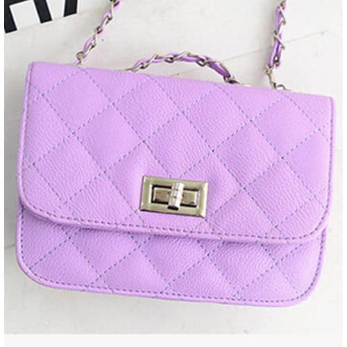 Women's Leather Cute Mini Cross Body Chain Shoulder Purse - Purple