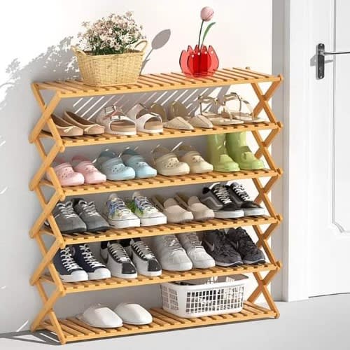 Foldable Wooden Shoe Storage Rack / Collapsible Bamboo Shoe Rack - 6 Steps