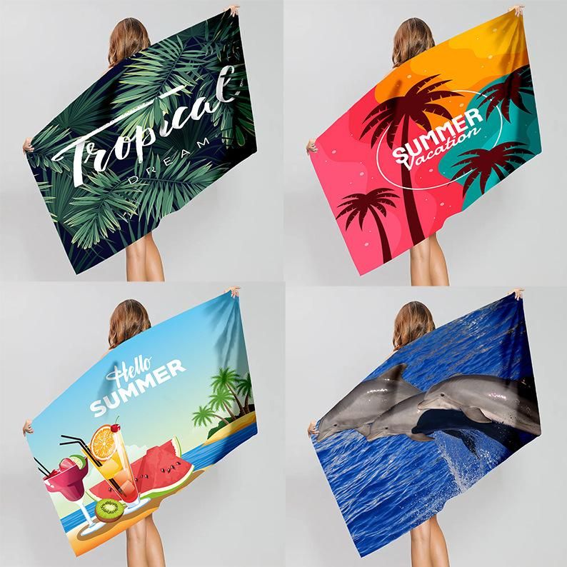 Summer New Beach Towel Microfiber Double Looped Fabric Printed Beach Bath Towel Swimming Sunscreen Shawl