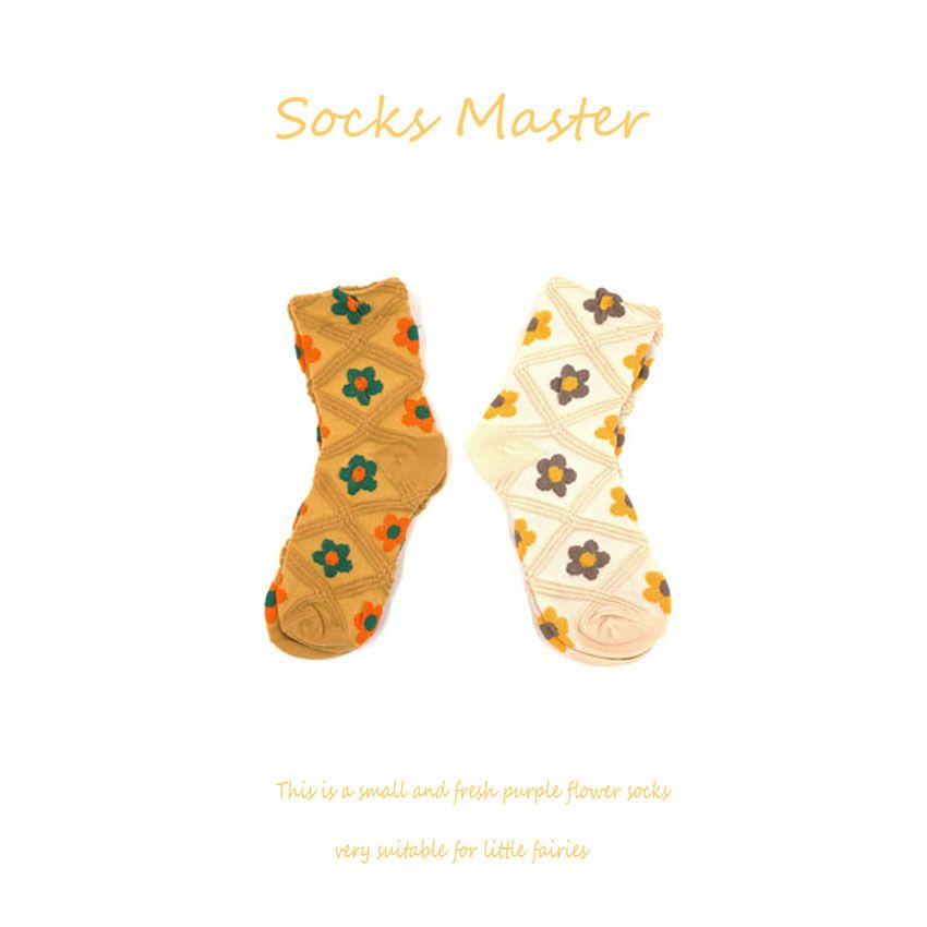 Twist Socks Children Lovely Japanese Cartoon Floret Stockings Spring Thin Korean Version College Wind In Tide Tube Socks