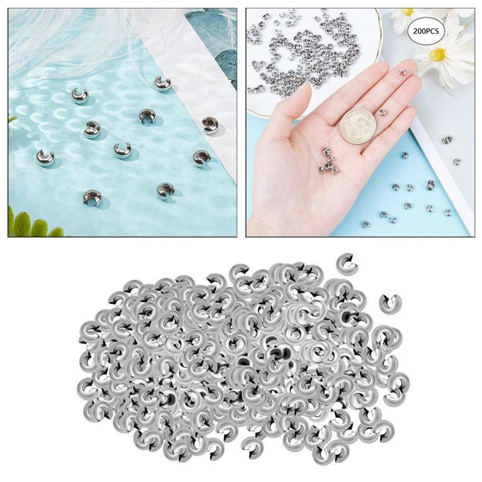 200pcs Silver 5mm Half Round Open  Beads Covers Knot Covers Beads