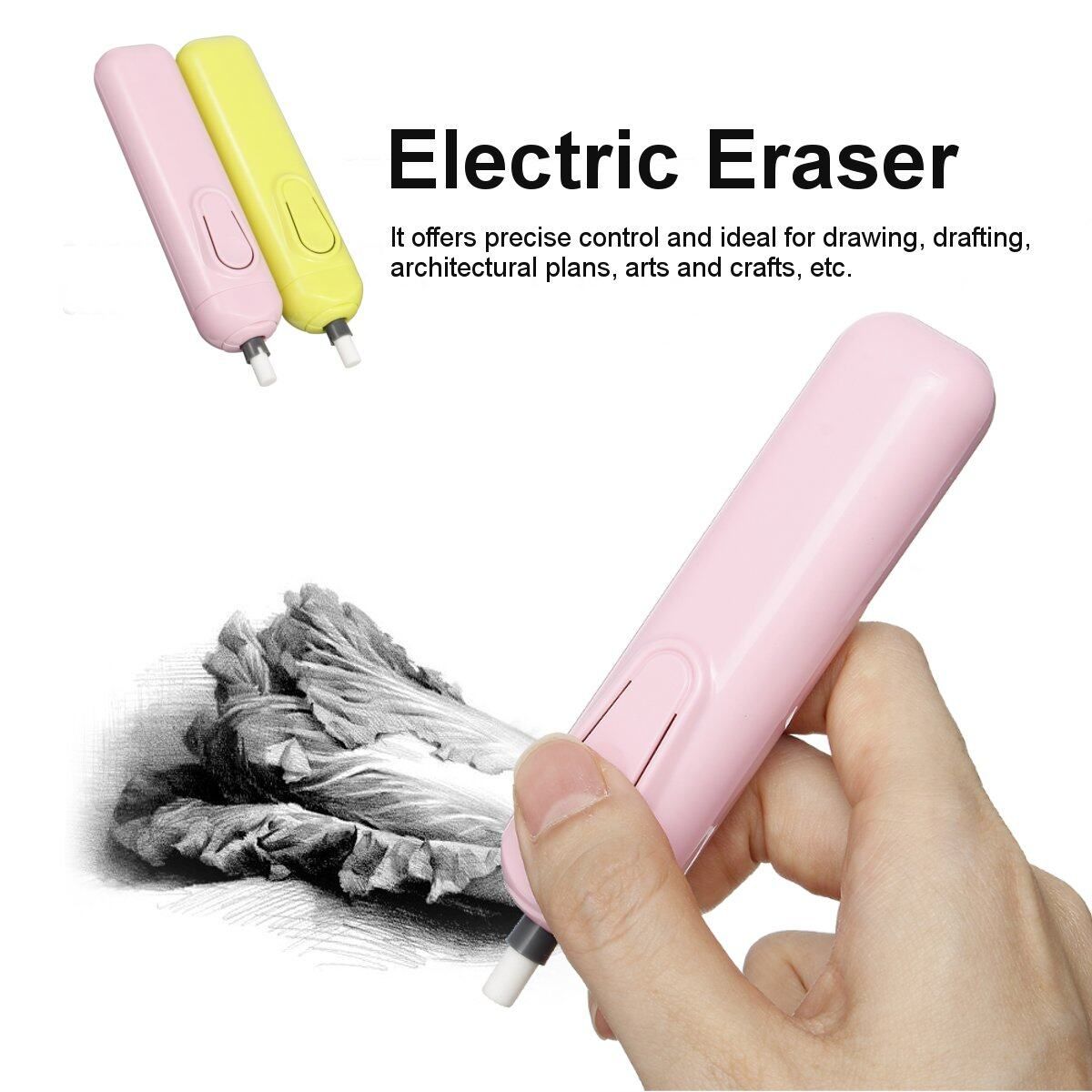 Powered Electric Eraser Replaced Refills Automatic Rotating Drawing Pink