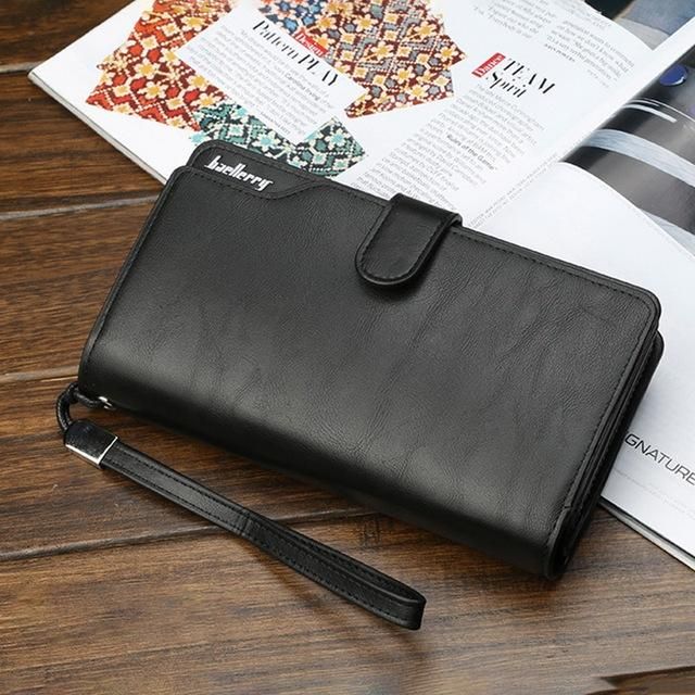 Cartera larga Retro Para hombre y mujer cartera Unisex de Color solido con varias tarjetas tarjetero largo-black