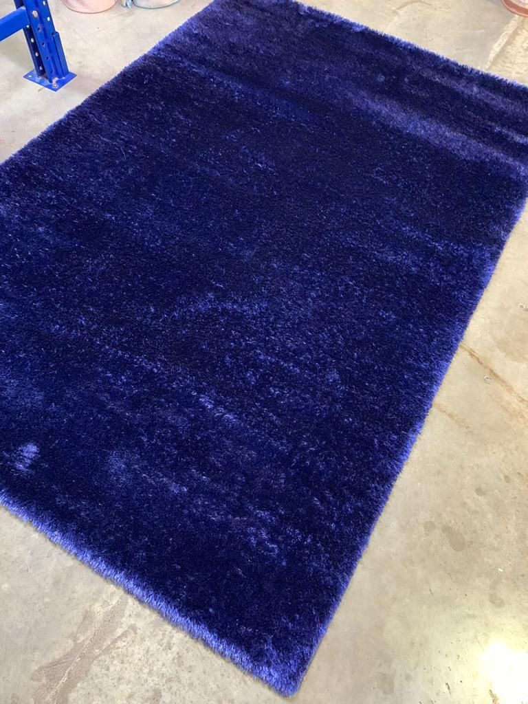 Center Rug Shaggy Fluffy Plain Blue