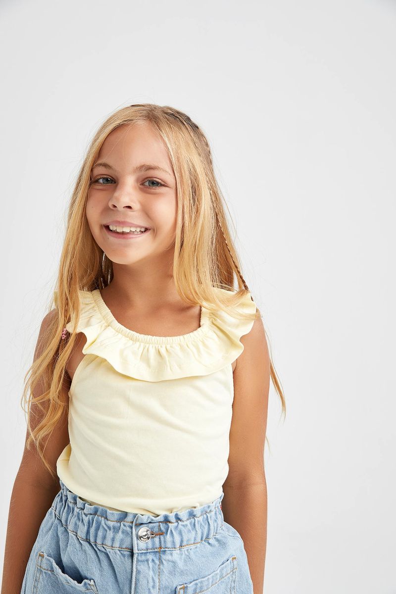 Girl - Regular Fit Short Sleeve Knitted Athlete - Yellow