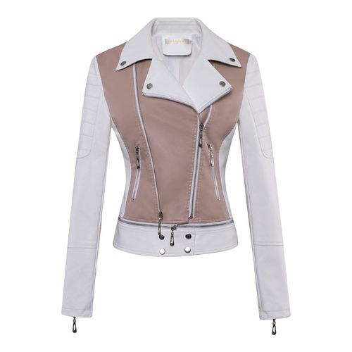 Women Faux Leather Long Sleeve Jackets Zipper Plain Coats Outerwear
