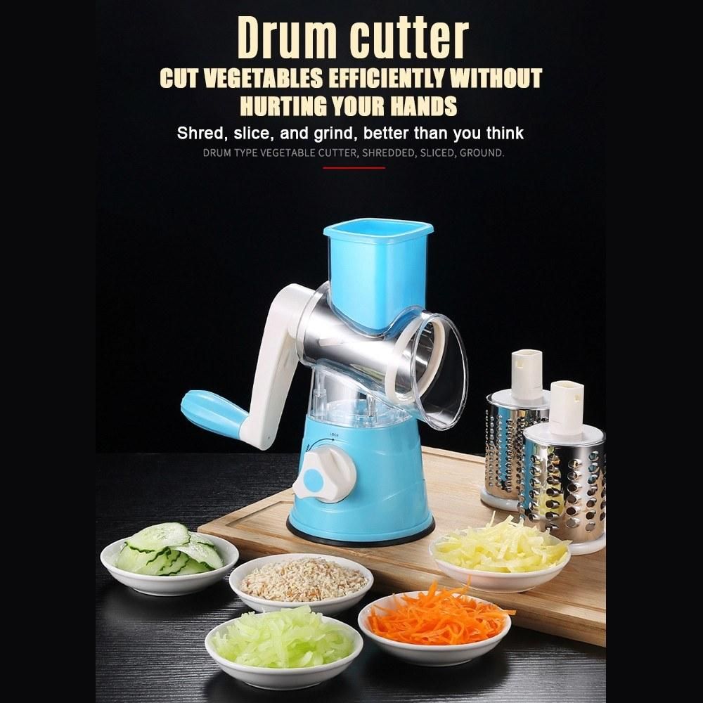 Multifunctional Vegetable Grater Rotary Cheese Grater Vegetable Slicer 3 Interchangeable Blades Easy Clean Rotary Grater Slicer for Fruit Vegetables Nuts Kitchen   Gadgets
