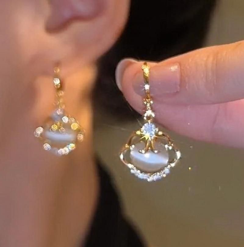 2022 New Women's Luxury Rhinestone Opal Earrings Korean Fashion Jewelry Party Girls Temperament Accessories Unusual Earrings