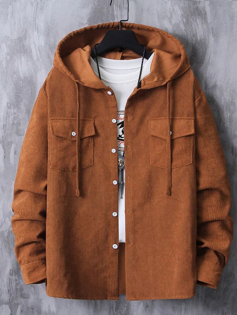 Kings Kartel Stylish Brown Corduroy Zip-Up Hoodie