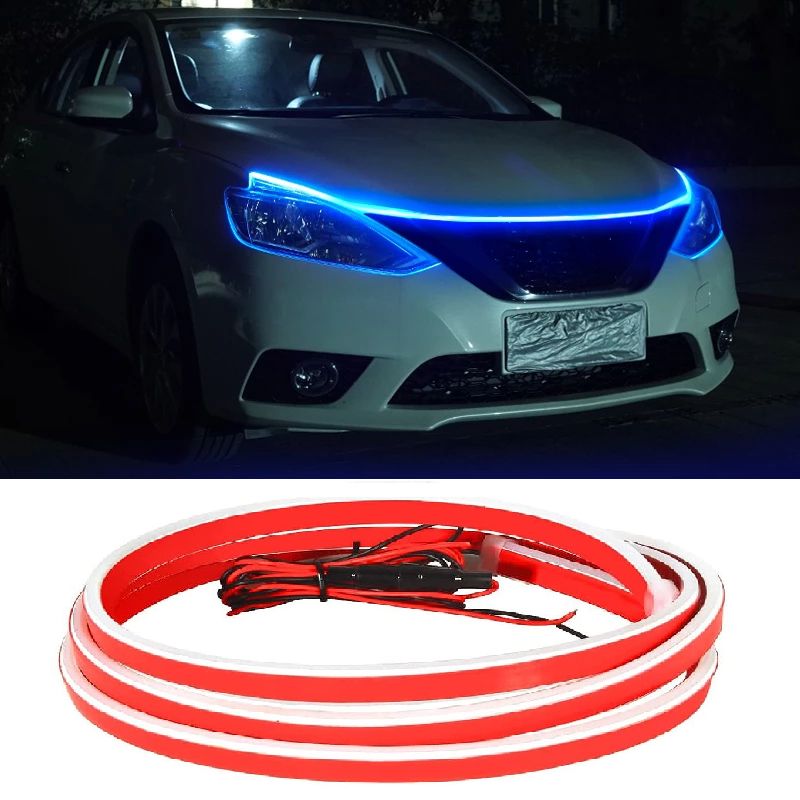Car Hood Lights 70.9inch (180cm) Super Bright Scanning On Startup Waterproof LED Daytime Running Light Ice Blue