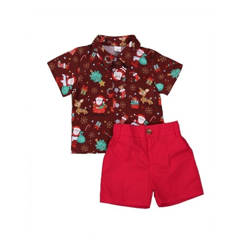 Set Of 2 Christmas Themed Print Short And Shirt