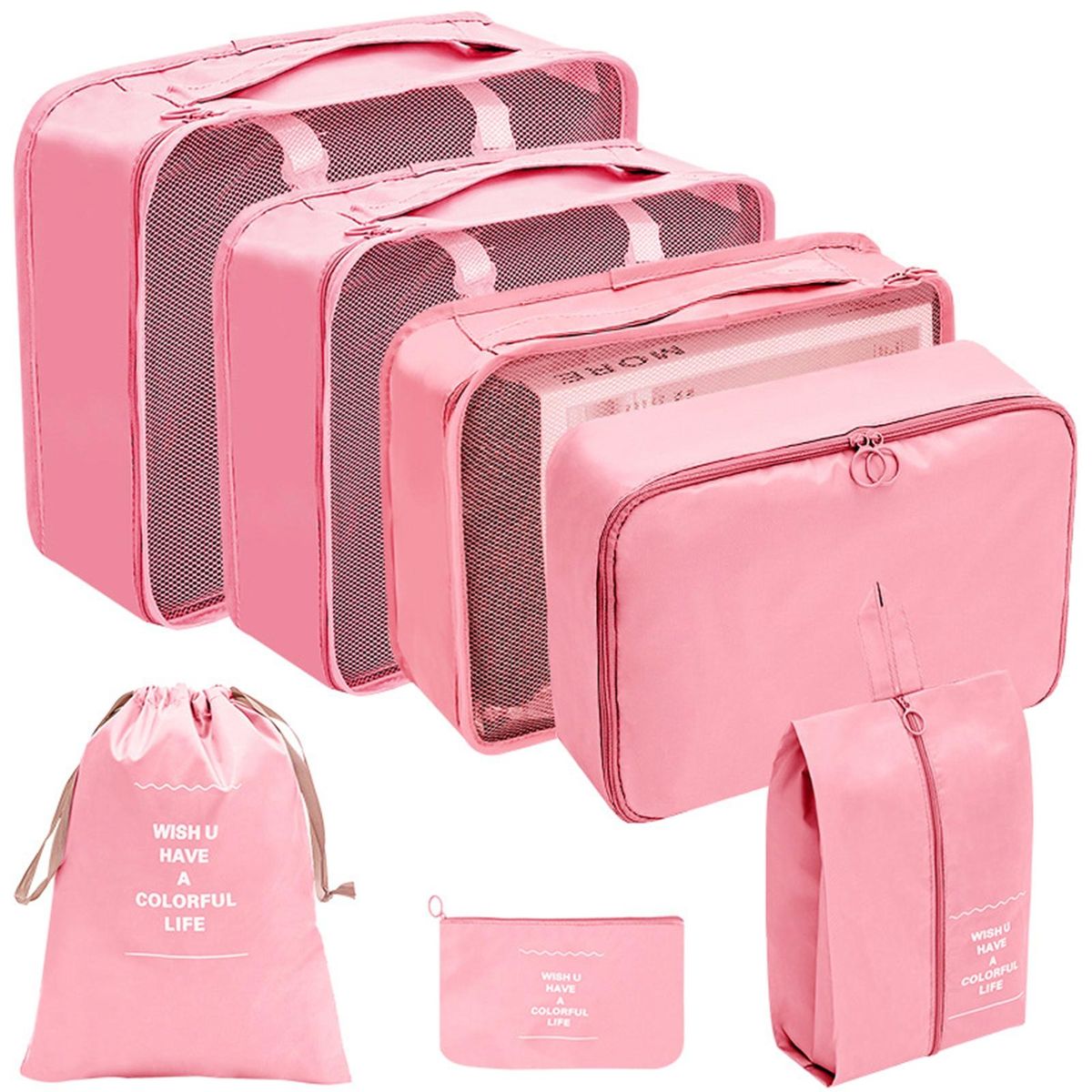 7PcsSet Luggage Packing Organizers Multipurpose Travel Shoe Cosmetic Bags Pink