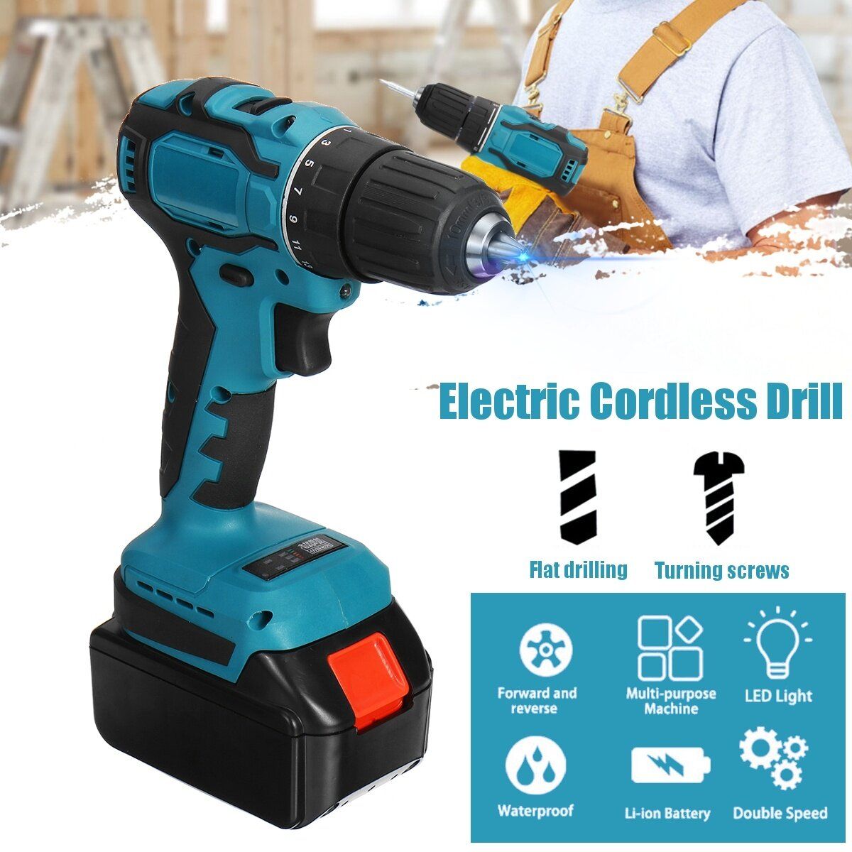 180Nm Torque 10000mAh Li-Ion Cordless Powerful Brushless Drill 10mm Chuck LED Lighting 1/2" Body Only