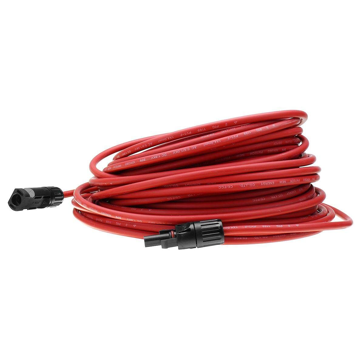 1 Pair 20m 12AWG Solar Panel Extension Cord MC4 Connection Cable Line Connector Gules