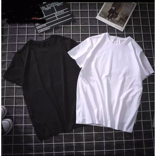 Unisex Plain Round Neck Polo - 2 Set -  Black And White