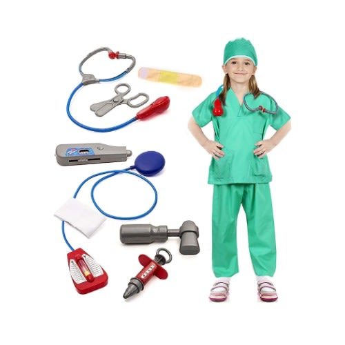 Surgeon Costume For Baby Boy And Girl With Toy Kit - Green
