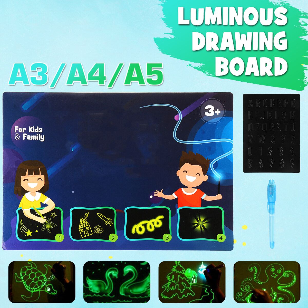 Children Fluorescent Graffiti Writing Board A3/A4/A5 Luminous Drawing Board Kids Drawing Toys With Highlighter Copy Cardboard A4